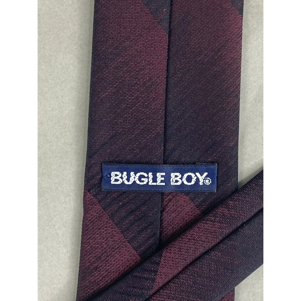 Bugle Boy Mens Tie Burgundy Black Striped Geometric Retro Skinny Art Deco 55x2.5